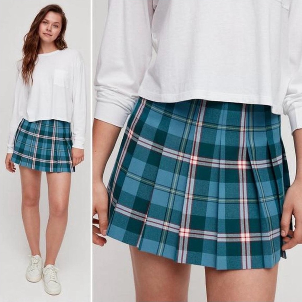 Aritzia Sunday Best Aqua Checkered Skirt size 2
